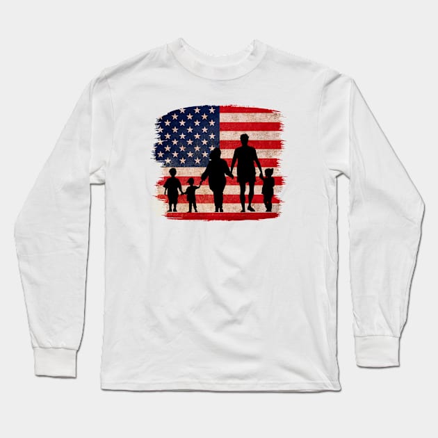 American flag with family Long Sleeve T-Shirt by Don’t Care Co